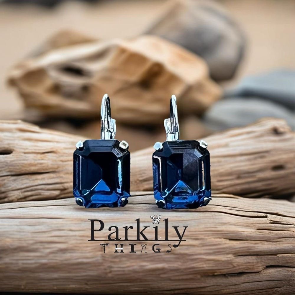 Handcrafted earrings with sparkly Austrian crystal in Montana blue